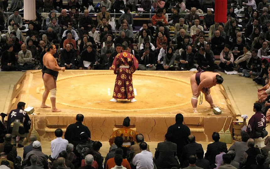 A bout at the Kyushu tournament in Fukuoka