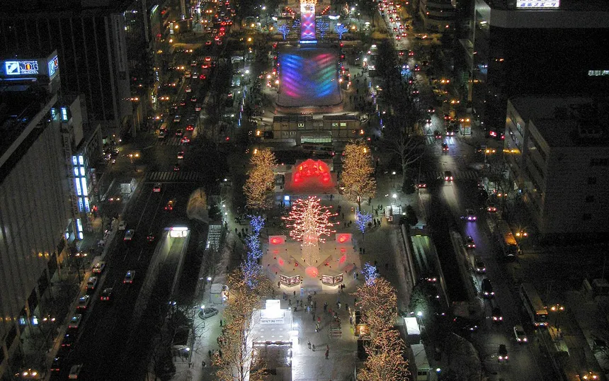 The Odori site at night, seen from the Sapporo TV Tower in 2010